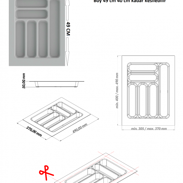 Çekmece İçi Kaşıklık ve Kepçelik Düzenleyici – Beyaz 37x49 cm (36,5x40 cm Kadar Kesilebilir)