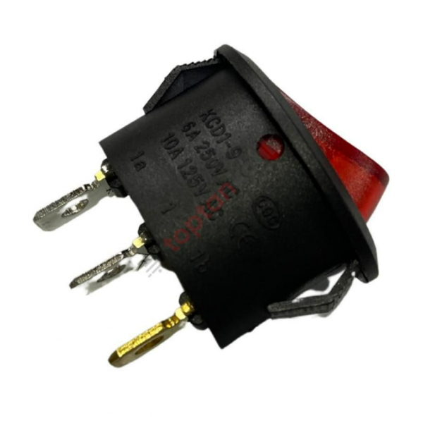 Oval Işıklı Anahtar 3 Ayaklı Siyah/Kırmızı 16A