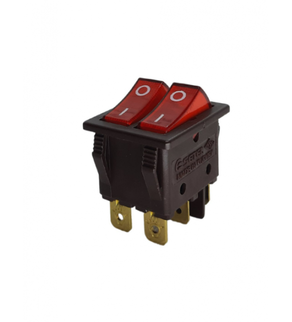İkili Işıklı 6 Ayaklı Anahtar Siyah/Kırmızı 16A