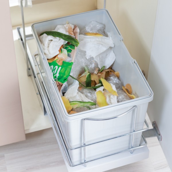 Mutfak Dolabı İçin Teleskopik Raylı Çöp Kovası 25 lt (Plastik Gövde)