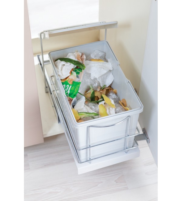Mutfak Dolabı İçin Teleskopik Raylı Çöp Kovası 25 lt (Plastik Gövde)