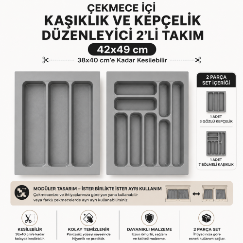 Çekmece İçi Düzenleyici Seti 42x49 cm (38x40 cm'ye Kadar Kesilebilir)