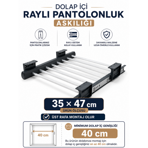 Dolap İçi Raylı Pantolon Askılığı Organizeri 35x47 cm Gardırop Düzenleyici
