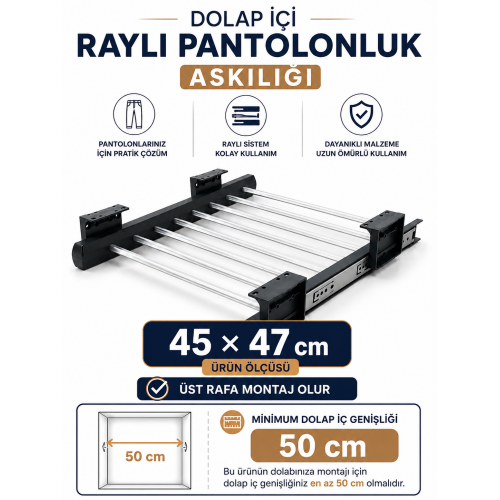 Dolap İçi Raylı Pantolon Askılığı Organizeri 45x47 cm Gardırop Düzenleyici